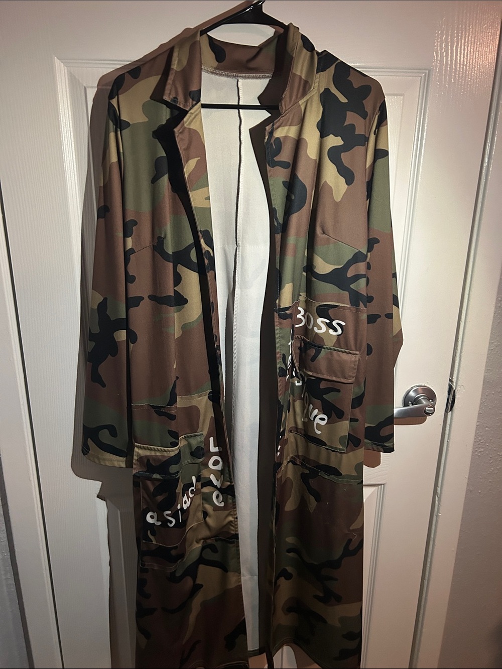 Hand Crafted Camo Trench Coat in Olive Green, Brown, Black